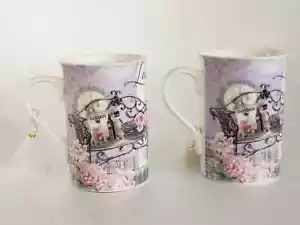 Lovely Garden set 2 mugs fine china with silk tassels, new in the original box - Picture 1 of 10