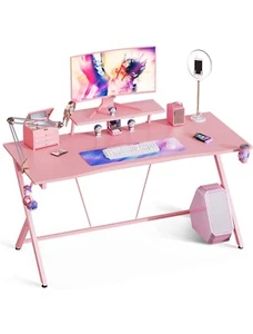 BRAND NEW MOTPK 60” GAMING DESK LARGE MONITOR STAND PINK CUP & HEADSET HOLDER - Picture 1 of 6