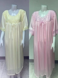 Woman Big Vintage Pajamas Nylon Long Sleepwear Nightgown Soft lace Dress luxury - Picture 1 of 29