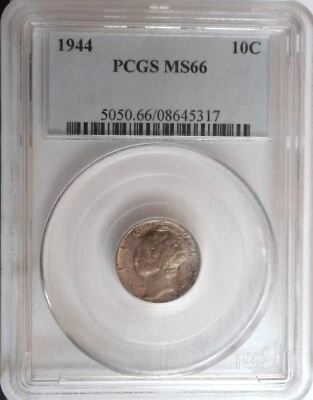 1944 . Mercury Dime . . PCGS MS66 . . Gem/Superb BU .  End roll toner - Image 1 of 4