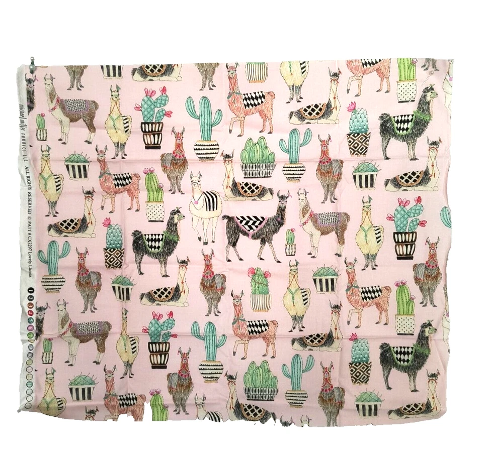 Michael Miller Fabrics New Fat Quarter Lovely Llamas  Multicolor on Pink Cotton - Image 1 of 4