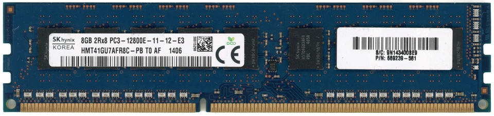Server RAM Module SK hynix HMT41GU7AFR8C-PB 8GB Unbuffered ECC DDR3 1600MHz - Image 1 of 1