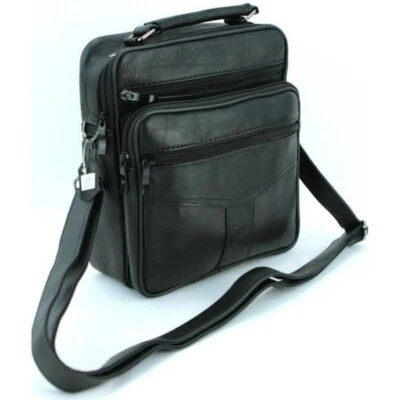 Sacoche à bandoulière sac Pochette homme Cuir Vachette noir - Photo 1/4
