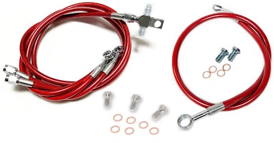 Streamline +2" Steel Braided Front & Rear Brake Lines Red Raptor 700 2006-2015 - Image 1 of 3