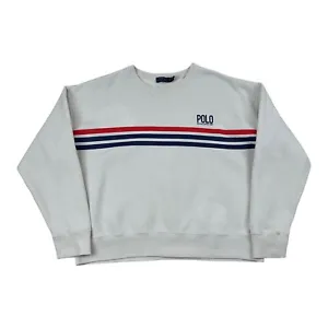 Ralph Lauren Polo Spell Out Stripe Sweatshirt Jumper White XL - Picture 1 of 8