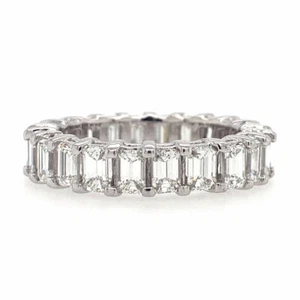 4.50 ct tw G/VS-2 Emerald Cut Lab Created Diamond Eternity Wedding Band 14K W/G - Picture 1 of 3