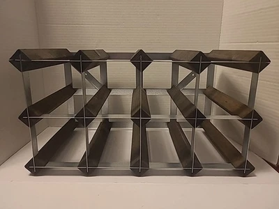 Wine Rack Wood & Metal For Wall Or Countertop 12 Bottle Capacity 16 1/2 x 9 x 9 - Image 1 of 4