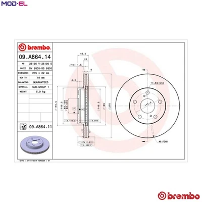 2x BRAKE DISC 09.A864.11 FOR TOYOTA COROLLA/QUEST/ALTIS AURIS BLADE 1.3L 4cyl - Image 1 of 4
