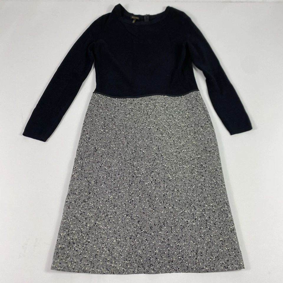 Vestido Escada Mujer 40 Negro Gris Tejido Tweed Falda Manga Larga Línea A Bolsillos Foto 1 de 4