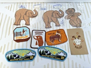 Lot of assorted vintage sew on patches-Elephant-Collie-Spaniel Ranger-Aries+ - Picture 1 of 6