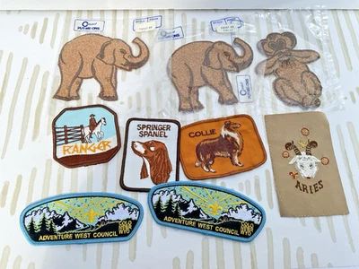 Lot of assorted vintage sew on patches-Elephant-Collie-Spaniel Ranger-Aries+ - Image 1 of 4