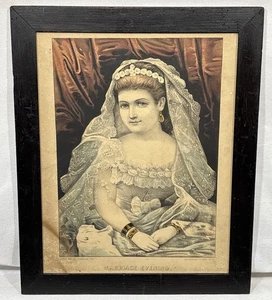 Antike Original 1870er Currier & Ives Hochzeit Abend Braut Lithographie gerahmt - Bild 1 von 18