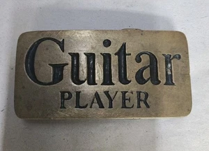 Vintage Gitarrenspieler massives Messing Gürtelschnalle Retro Rock Band 4108 Taiwan Rechteck - Bild 1 von 13