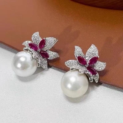 gorgeous pair of  11-12m south sea round white pearl earring 925s(t) - Image 1 of 3