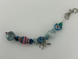 Blautöne Wolf Anhänger Perle Strang Tasche Handtasche Clip Reißverschluss Ziehen Schlüsselanhänger - Bild 1 von 8