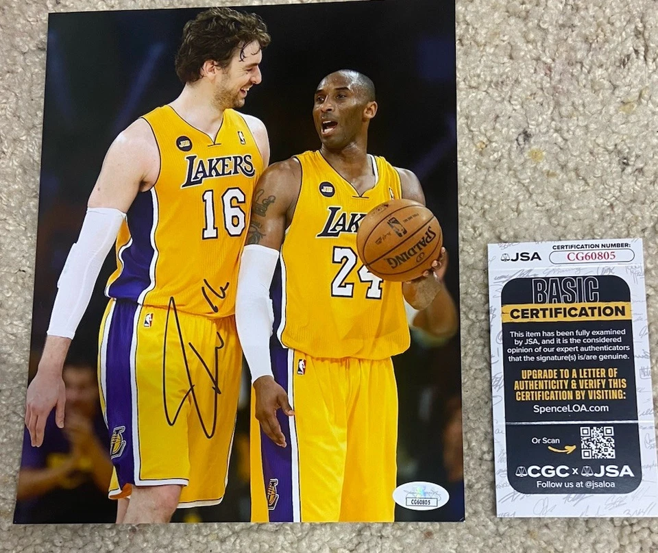 Foto autografiada firmada por Pau Gasol de 8x10 LA Lakers Kobe certificado de autenticidad JSA Foto 1 de 1