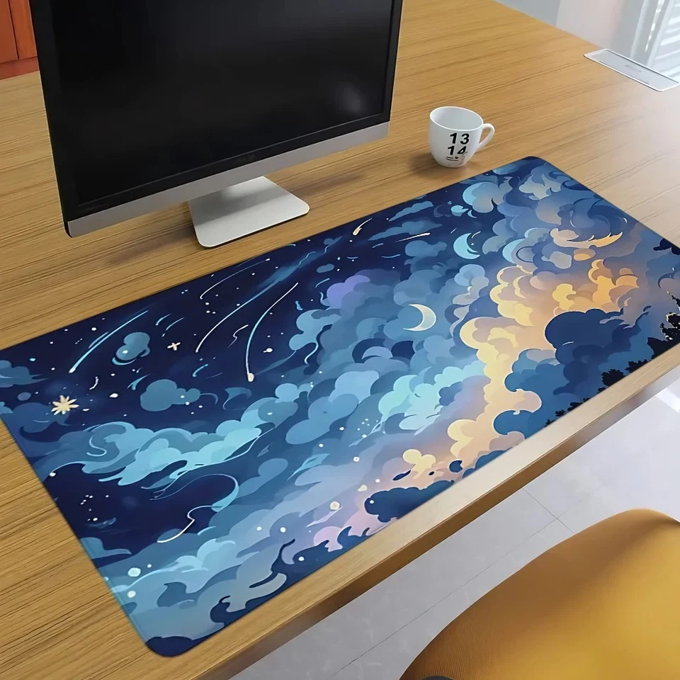 Mouse Pad Starry Sky Moon Clouds Pattern 90x40cm Non Slip Artistic Design - Image 1 of 3