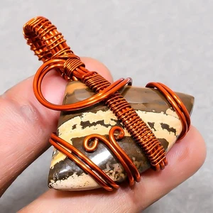 Coffee Jasper Gemstone Handmade Wire Wrap Copper Jewelry Pendant 1.90" SR 1799 - Picture 1 of 7