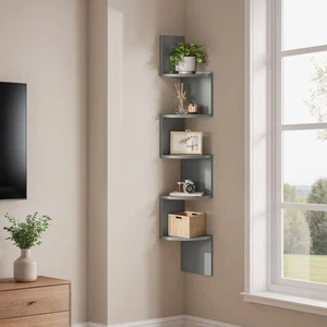 5 Tier Floating Corner Shelves Storage Bookshelf Wall Organizer Plant Shelf Unit - Picture 1 of 5