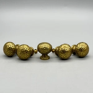LOT Set of 5 VTG 1-3/16" Brass HAMMERED DIMPLED DRAWER PULLS Handles Knobs METAL - Picture 1 of 7