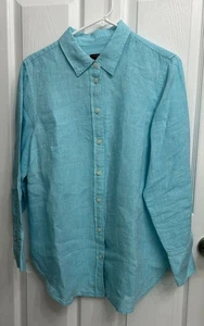 Top tunica camicia Talbots turchese 100% lino con bottoni - Petite Large - Foto 1 di 3