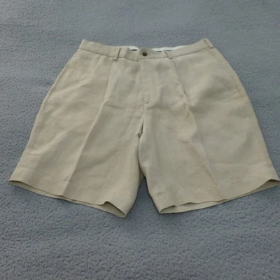 Pantalones Cortos Brooks Brothers Para Hombre 36 Lino Irlandés Beige Plisado Dinero Antiguo Clásico Foto 1 de 4