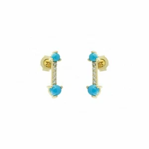 PENDIENTES DE JOYERÍA FINA DE ORO DE 14K CON TACHUELAS MINI BARRA DE DIAMANTES GENUINOS - Imagen 1 de 5