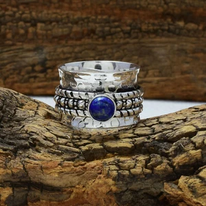 Azul Lapislázuli Gema 925 Plata de Ley Handmade Giratorio Anillo Todo Talla - Imagen 1 de 3