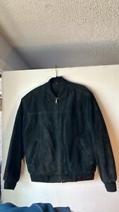 JOHN ASHFORD Genuine Leather Sueded Bomber Jacket Men's M Black