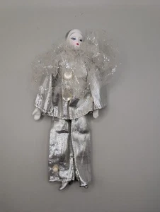 Vintage Porzellan Narr weinender Clown Silber Puppe Karneval Stil  - Bild 1 von 9