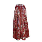 Gucci Silk Bl Maxi Skirt Red Silver Stripe Metallic Long Pleat Lined Fashion LN
