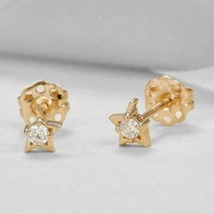 Orecchini a perno 3/4 stelle oro 14 carati 0,13 ct. VS chiarezza creati in laboratorio diamanti - Foto 1 di 7