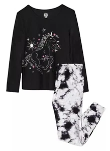 Wonder Nation Girls Pajamas Black 7/8 Unicorn Top Tie Dye Jogger 2 Piece Set - Picture 1 of 12