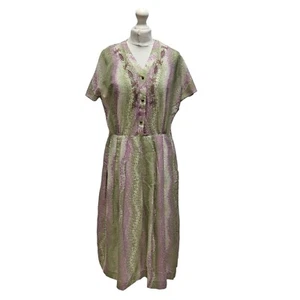 Jersey Masters Vintage Dress 50s Ombre Green Pink Short Sleeve Labelled Size 16 - Picture 1 of 5