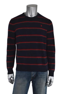 Para hombres Polo Ralph Lauren Hunter Azul Marino Rayas Lana Cuello Redondo Logo Suéter L Nuevo - Imagen 1 de 3