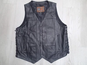 Mens Leather Vest With Concealed Pockets Side Laces Solid Back First Classics - Picture 1 of 17