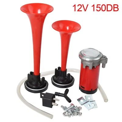 Car Truck Musical Air Horns 12V Dual Trumpet Horn Kit Compressor Twin Tone 150db - Image 1 of 4