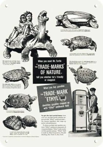 1948 GALAPAGOSSCHILDKRÖTE Schnappschildkröte Ethylgas DEKO REPLIKAT METALLSCHILD - Bild 1 von 1
