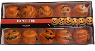 Halloween Jack-o-Lantern Pumpkin Lights Set of 10 - Indoor/Outdoor 11' String - Image 1 of 3
