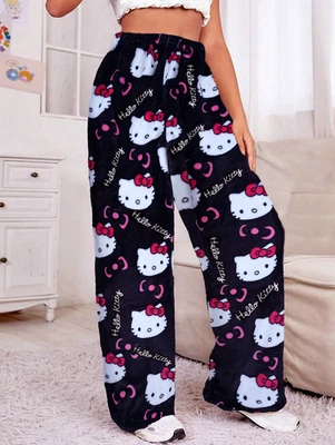 SANRIO Hello Kitty Black Fleece Pyjama Pants Winter Thermal PJs Cosy Bottom Xmas Gift