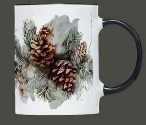 Tazza caffè pigna 11 oz. Natale Natura in ceramica bianca festa nuovo - Foto 1 di 1