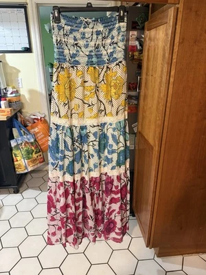 ЖУРНАЛ без бретелек макси богемное платье хлопок эластичный верхний желтый синий Fuchia S - Изображение 1 из 4