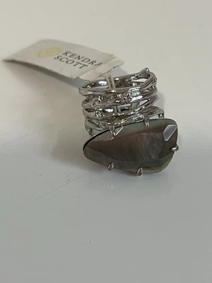 KENDRA SCOTT RARO CORA PLATA NEGRO MADREPERLA DECLARACIÓN ANILLO BOLSA TALLA 6 Foto 1 de 4