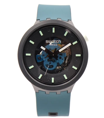 New Swiss Swatch Big Bold NIGHT TRIP Silicone Skeleton Watch 47mm SB03B107 $145 - Image 1 of 4
