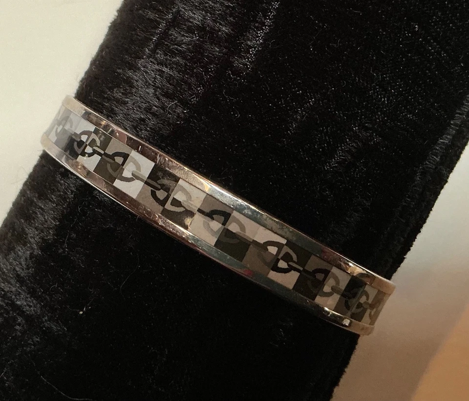 HERMES Enamel PM 65 Narrow Bangle Bracelet Palladium Black, gray, silver - Image 1 of 4