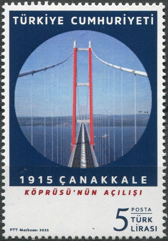 Turquía 2022. Sello de apertura del puente Çanakkale de 1915 (MNH OG **) Foto 1 de 1