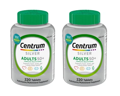Мультивитамины Centrum Silver для взрослых 50 Plus 220 штук здоровье сердца/мозга 2 упаковки - Изображение 1 из 4