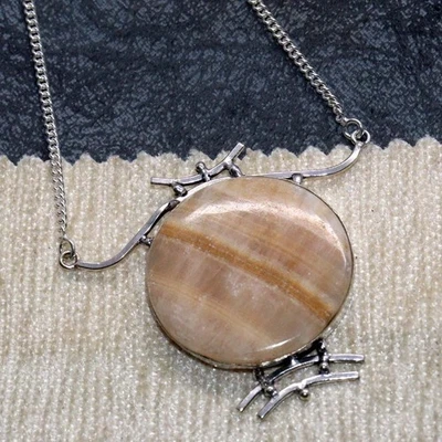 925 Silver Plated Lovely Orange Lace Calcite Round Necklace Size 17" MJ - Image 1 of 3