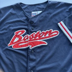 Vintage Sport Attack Boston Red Baseball Jersey Men’s Large Navy Red Script - Picture 1 of 6