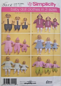 Simplicity Muster 3572 Puppenkleidung Größe S 12-14 Zoll M 16-18 Zoll L 20-22 Zoll - Bild 1 von 2